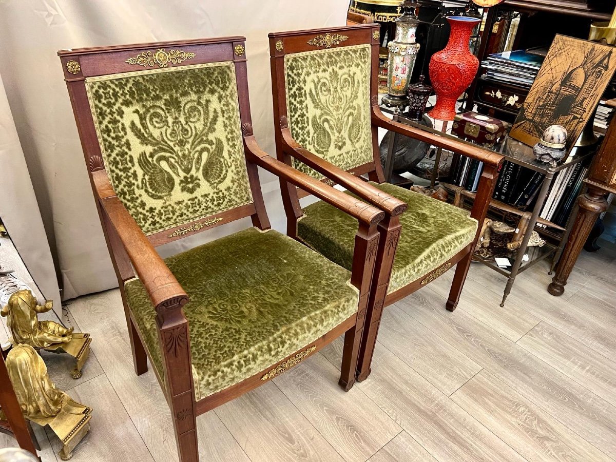 Pair Of Directoire Style Armchairs In Mahogany, 19th Century -photo-4