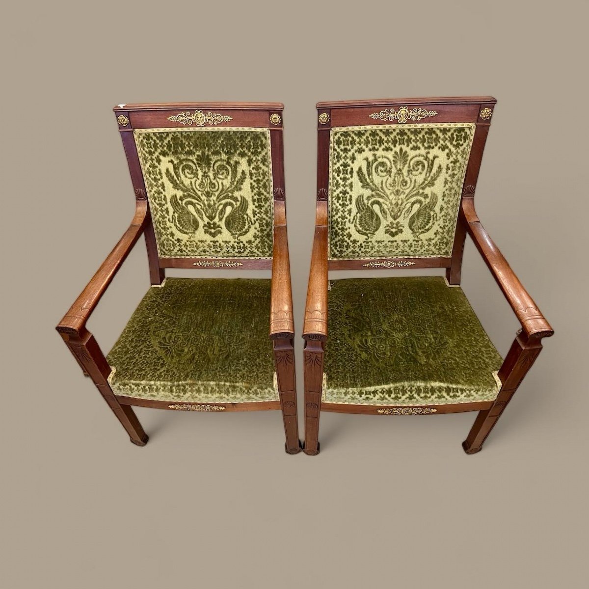 Pair Of Directoire Style Armchairs In Mahogany, 19th Century -photo-6