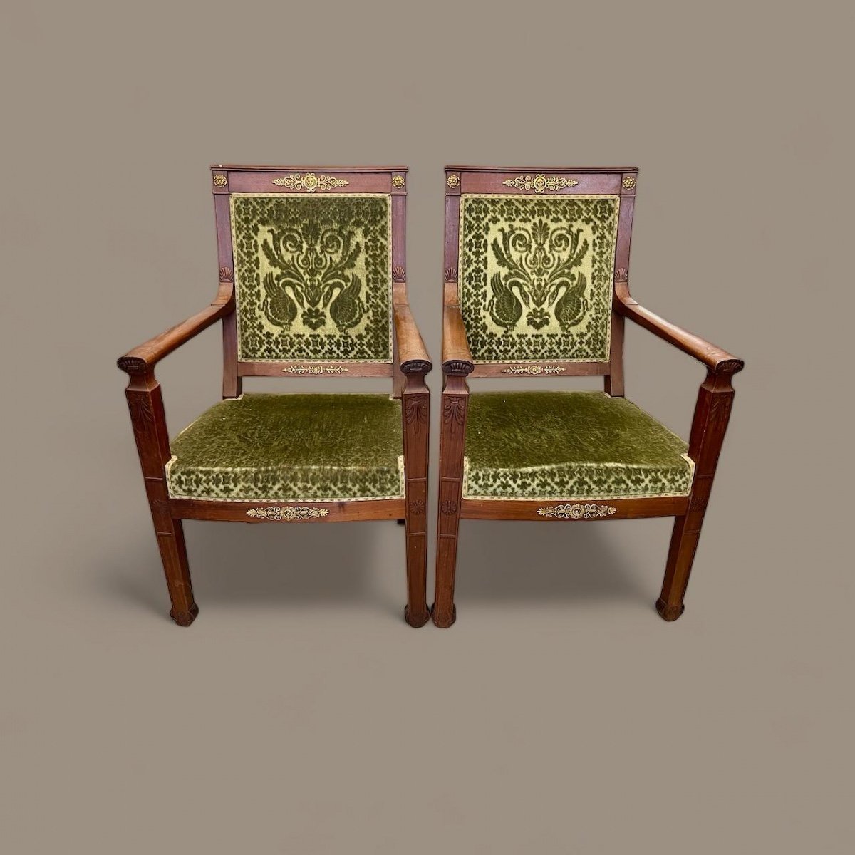 Pair Of Directoire Style Armchairs In Mahogany, 19th Century -photo-7