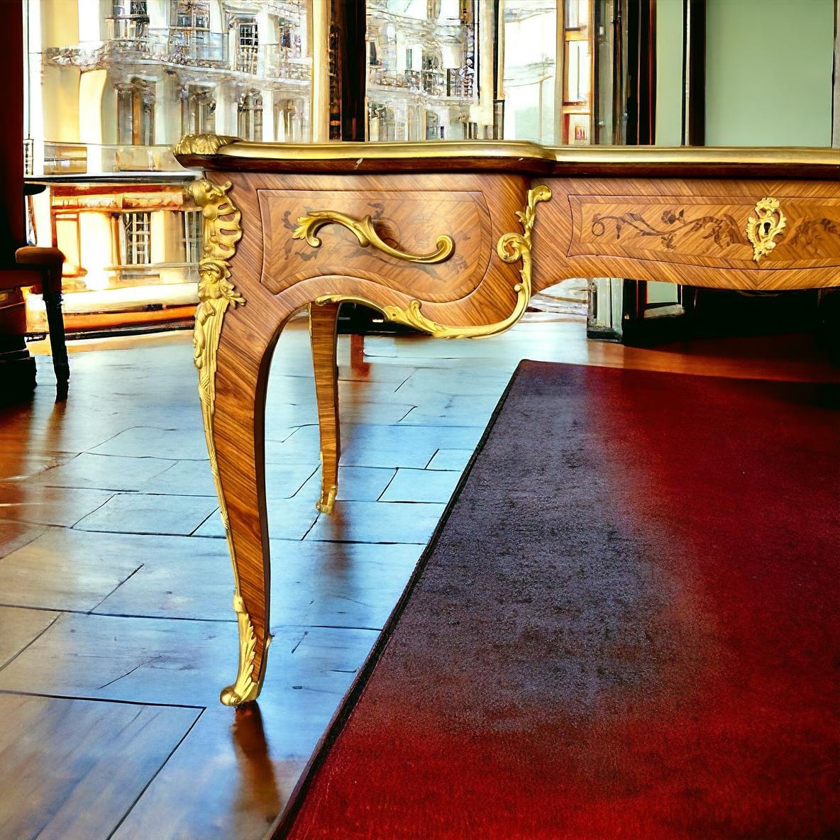 Grand Bureau plat Ministre Double Face De Style Louis XV  Avec 2 Tirettes Fin XIX Ieme -photo-2