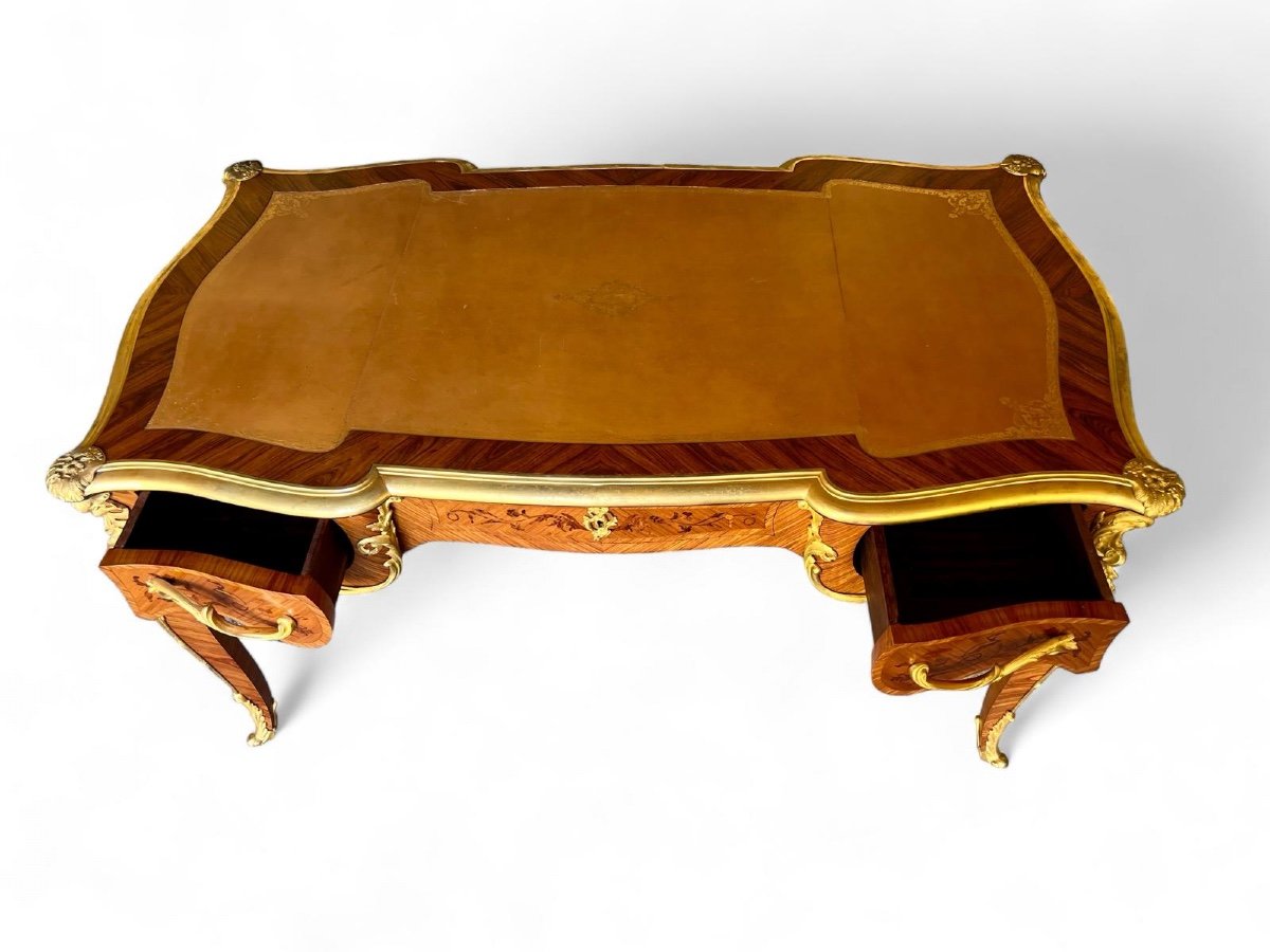 Grand Bureau plat Ministre Double Face De Style Louis XV  Avec 2 Tirettes Fin XIX Ieme -photo-8