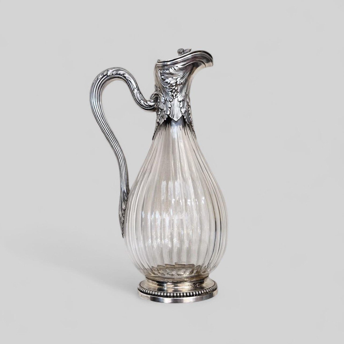 Louis XV Style Crystal And Silver Ewer, Minerva Hallmark, 19th Century-photo-3