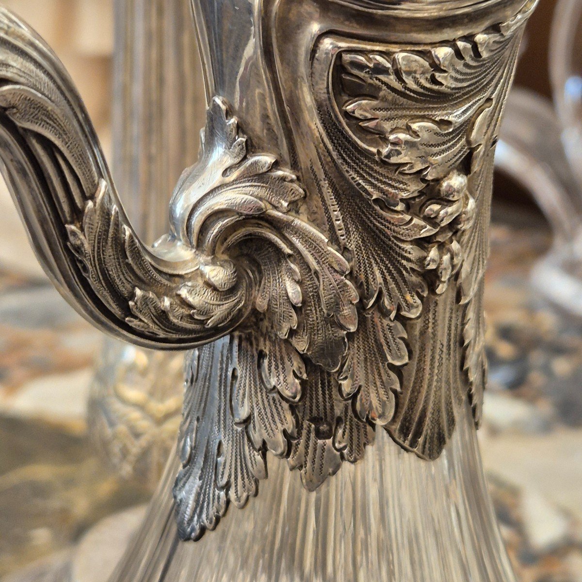 Louis XV Style Crystal And Silver Ewer, Minerva Hallmark, 19th Century-photo-5