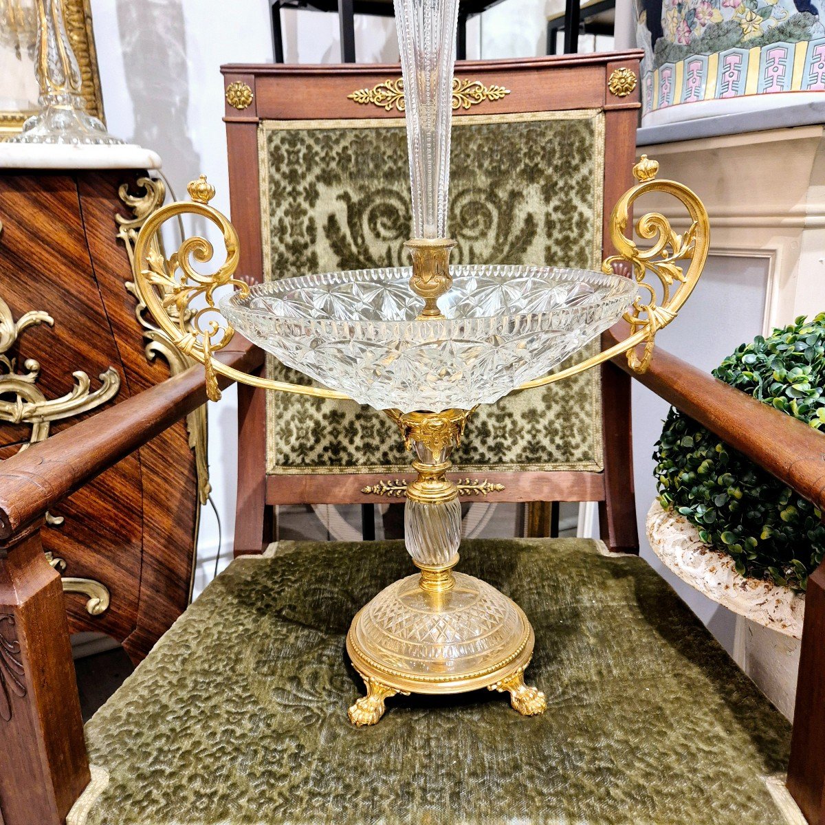 Centre De Table En Cristal Baccarat Monté Sur Bronze Doré Ciselé, 19ème Siècle-photo-2