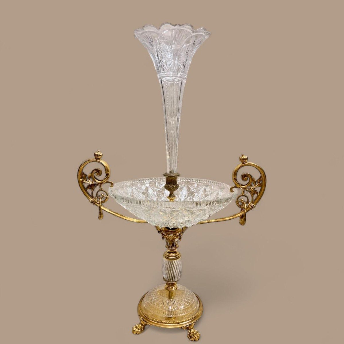 Centre De Table En Cristal Baccarat Monté Sur Bronze Doré Ciselé, 19ème Siècle-photo-8