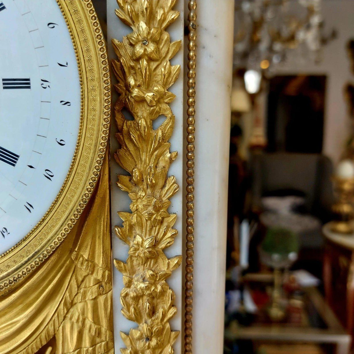 Empire Period Portico Clock In White Marble And Gilt Bronze, 19th Century-photo-2