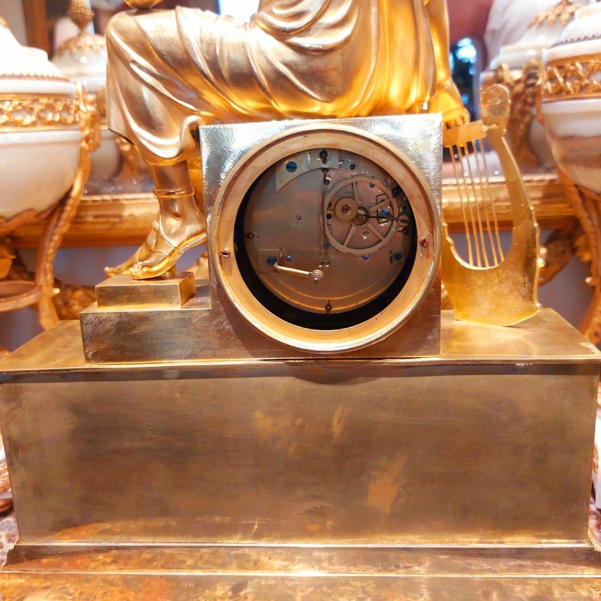 Large Empire Period Chiseled Gilt Bronze Mantel Clock, 19th Century-photo-4