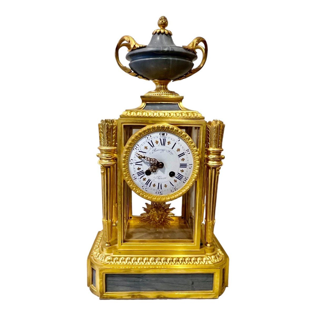 Gilt Bronze And Blue Turquin Marble Clock Set, Raingo Frères, 19th Century.-photo-4