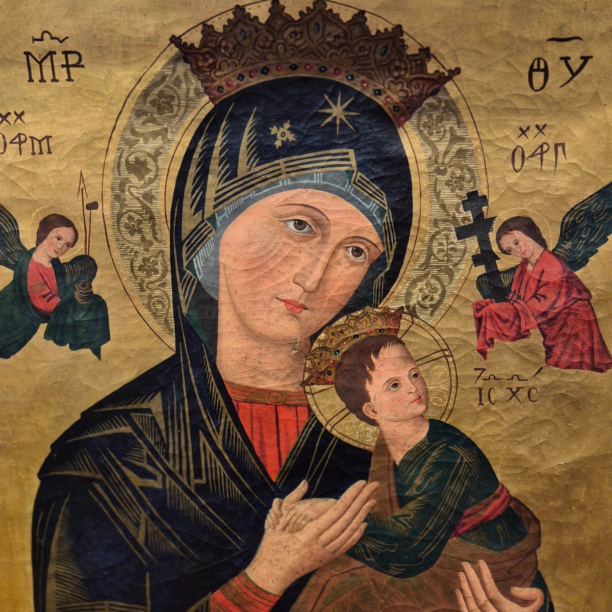 Icon Painting Representing Notre Dame Du Perpétuel Secours, Oil On Canvas, 19th Century-photo-2