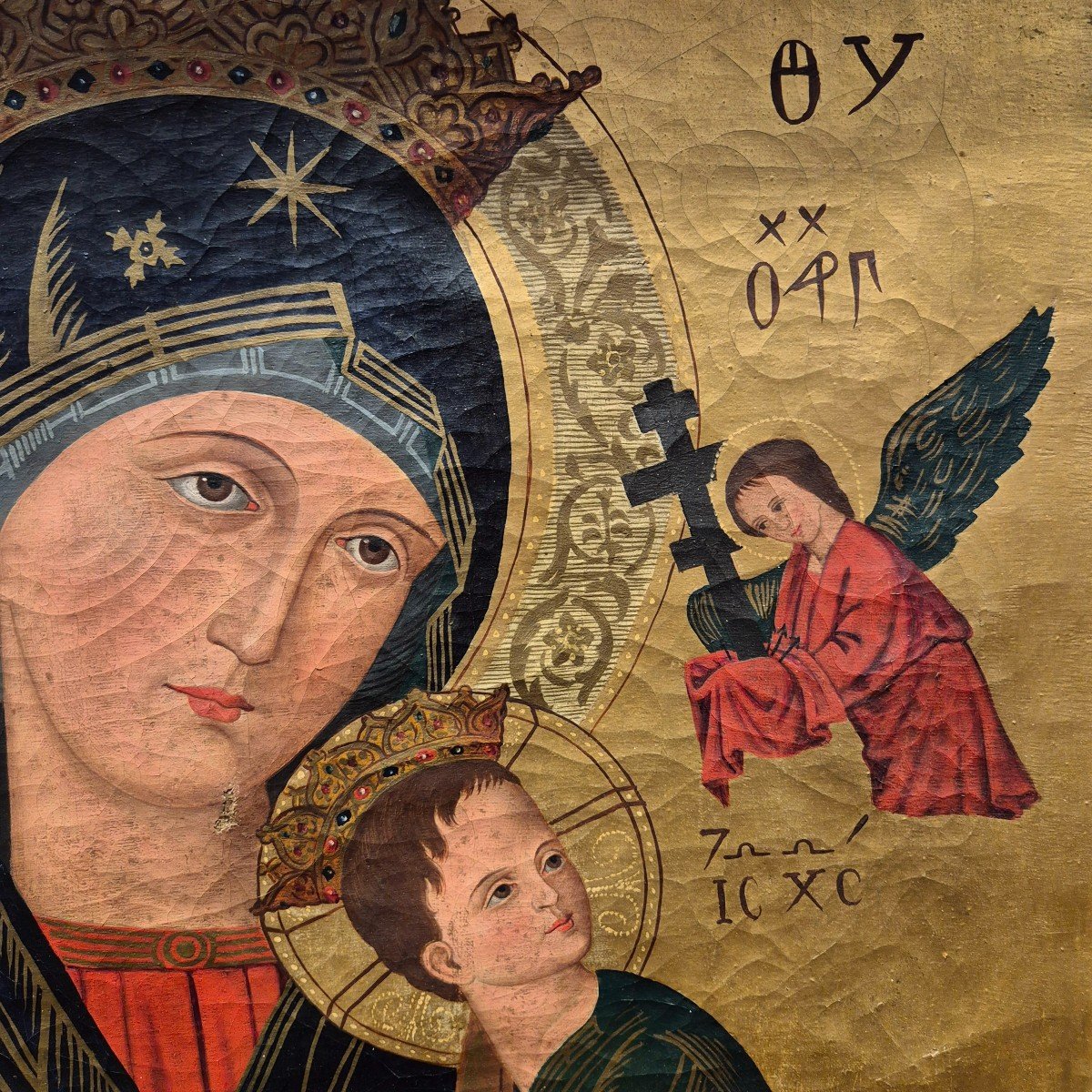 Icon Painting Representing Notre Dame Du Perpétuel Secours, Oil On Canvas, 19th Century-photo-5