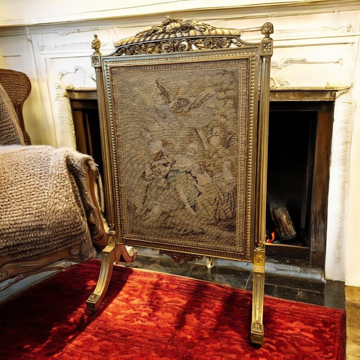 Louis XV Style Molded And Carved Gilded Wood Fire Screen, 19th Century-photo-4