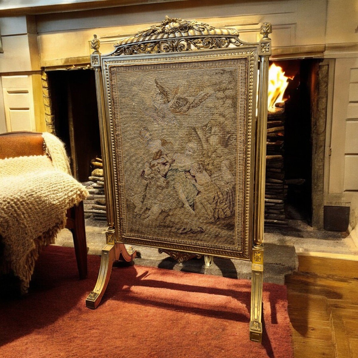 Louis XV Style Molded And Carved Gilded Wood Fire Screen, 19th Century-photo-1