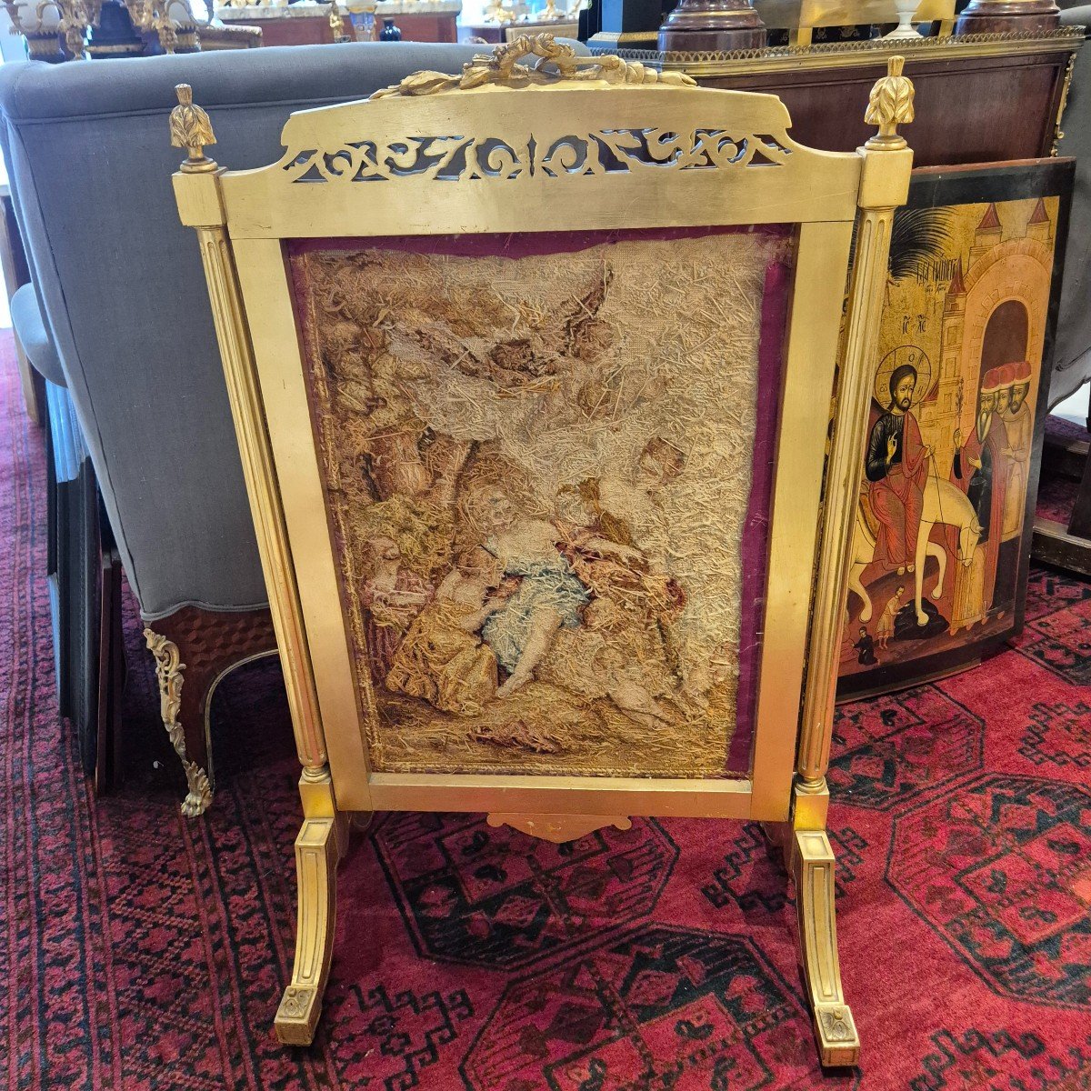 Louis XV Style Molded And Carved Gilded Wood Fire Screen, 19th Century-photo-6