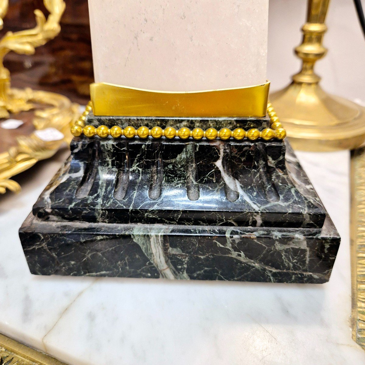 Rock Crystal Obelisk Mounted On A Green Marble And Gilt Bronze Base, 19th Century-photo-2