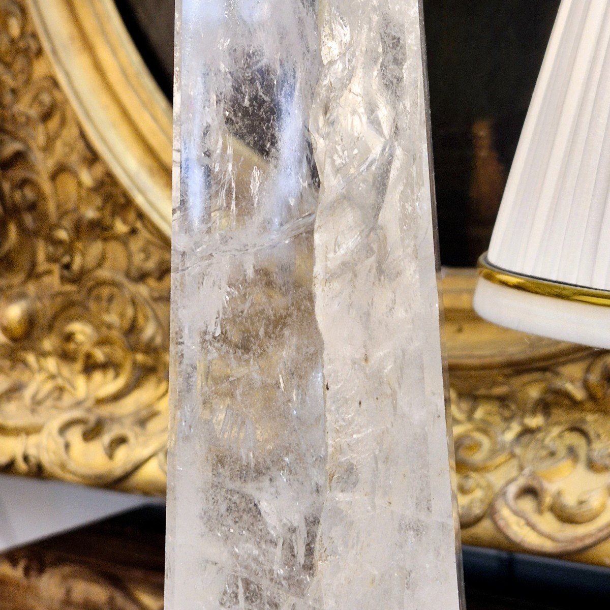 Rock Crystal Obelisk Mounted On A Green Marble And Gilt Bronze Base, 19th Century-photo-1