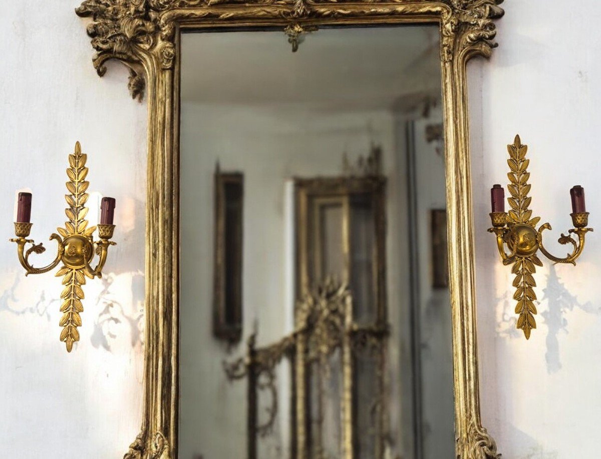 Pair Of Two-light Gilt Bronze Wall Lights, 19th Century-photo-2