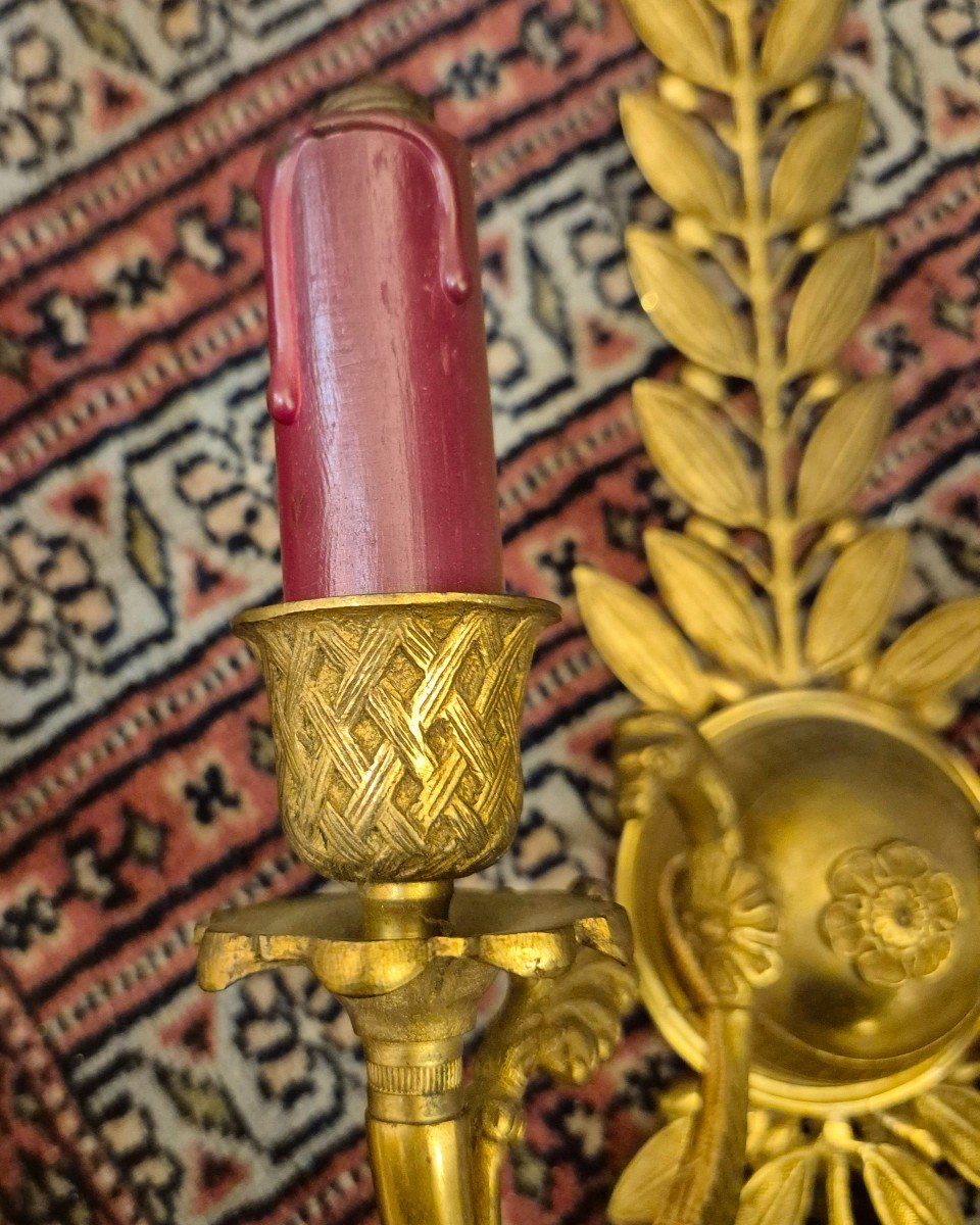 Pair Of Two-light Gilt Bronze Wall Lights, 19th Century-photo-3