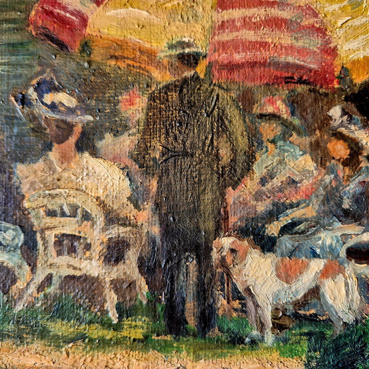 The Parasol, Impressionist Painting, Oil On Canvas, Signed Kp, Early 20th Century-photo-4