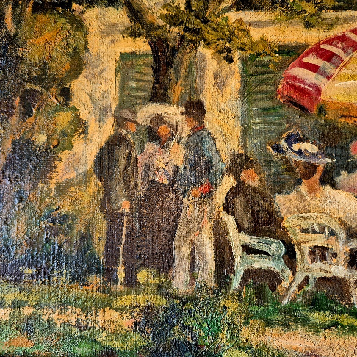 The Parasol, Impressionist Painting, Oil On Canvas, Signed Kp, Early 20th Century-photo-3