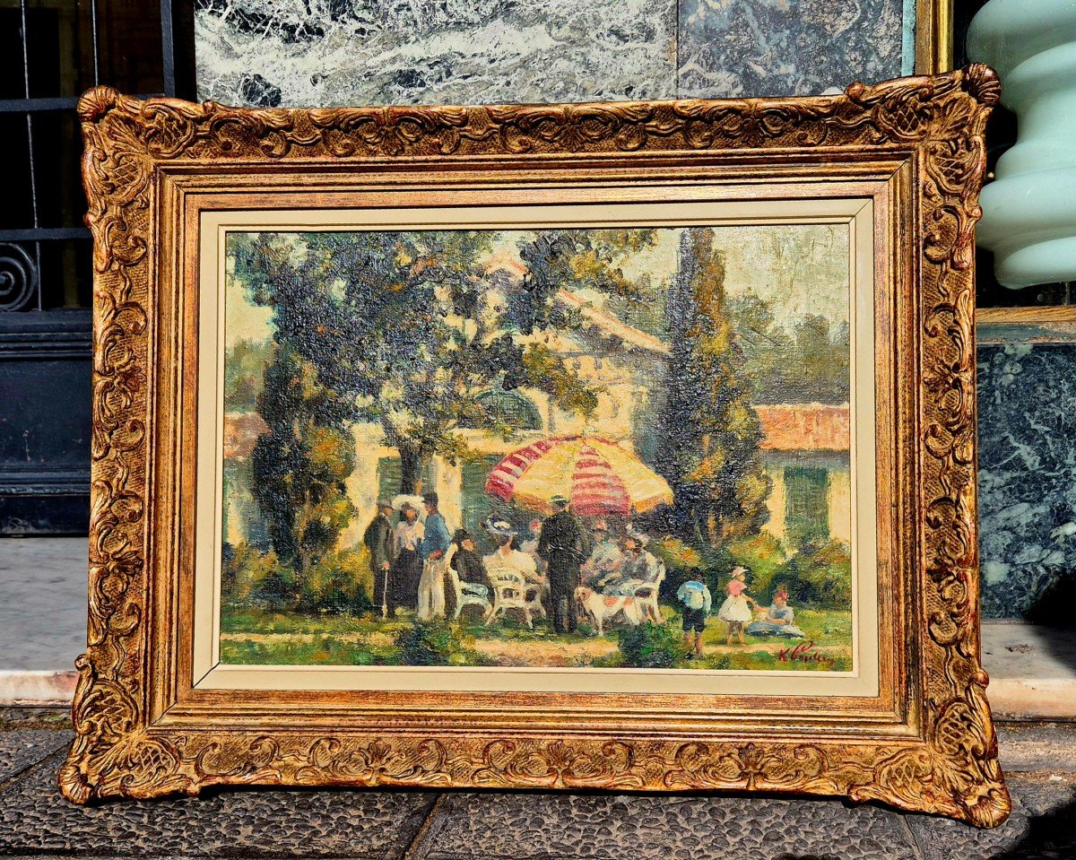 The Parasol, Impressionist Painting, Oil On Canvas, Signed Kp, Early 20th Century-photo-7