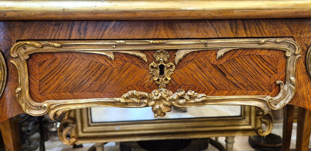 Grand Bureau Plat De Style Louis XV, Travail Du 19ème Siècle-photo-3