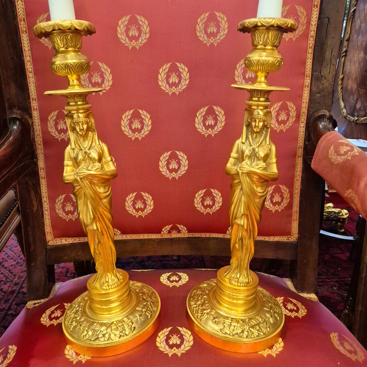 Pair Of Empire Period And Return Of Egypt Style Candlesticks In Gilt Bronze, Circa 1810-photo-2