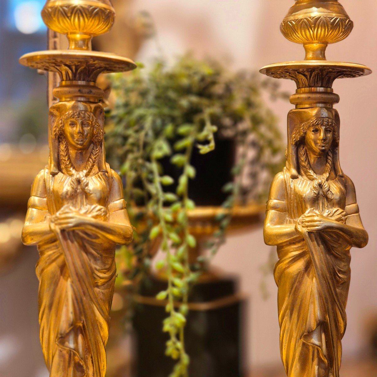 Pair Of Empire Period And Return Of Egypt Style Candlesticks In Gilt Bronze, Circa 1810-photo-3