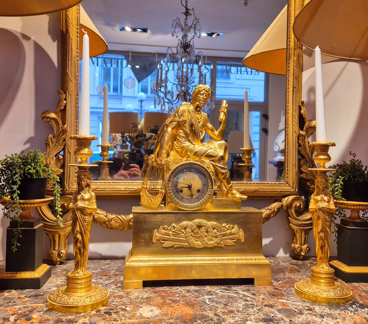 Pair Of Empire Period And Return Of Egypt Style Candlesticks In Gilt Bronze, Circa 1810-photo-1