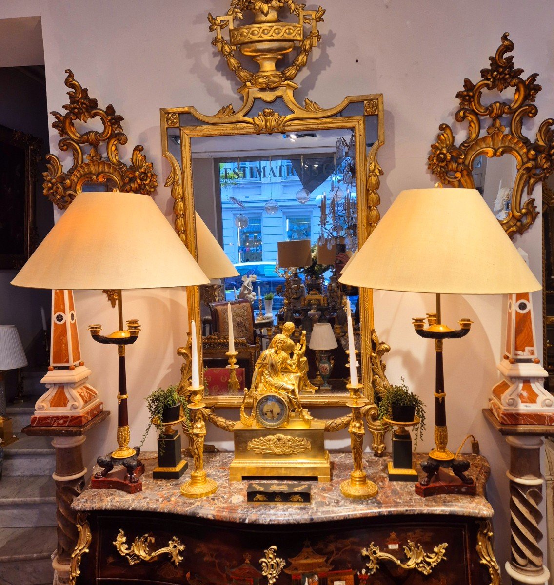 Pair Of Empire Period And Return Of Egypt Style Candlesticks In Gilt Bronze, Circa 1810-photo-2