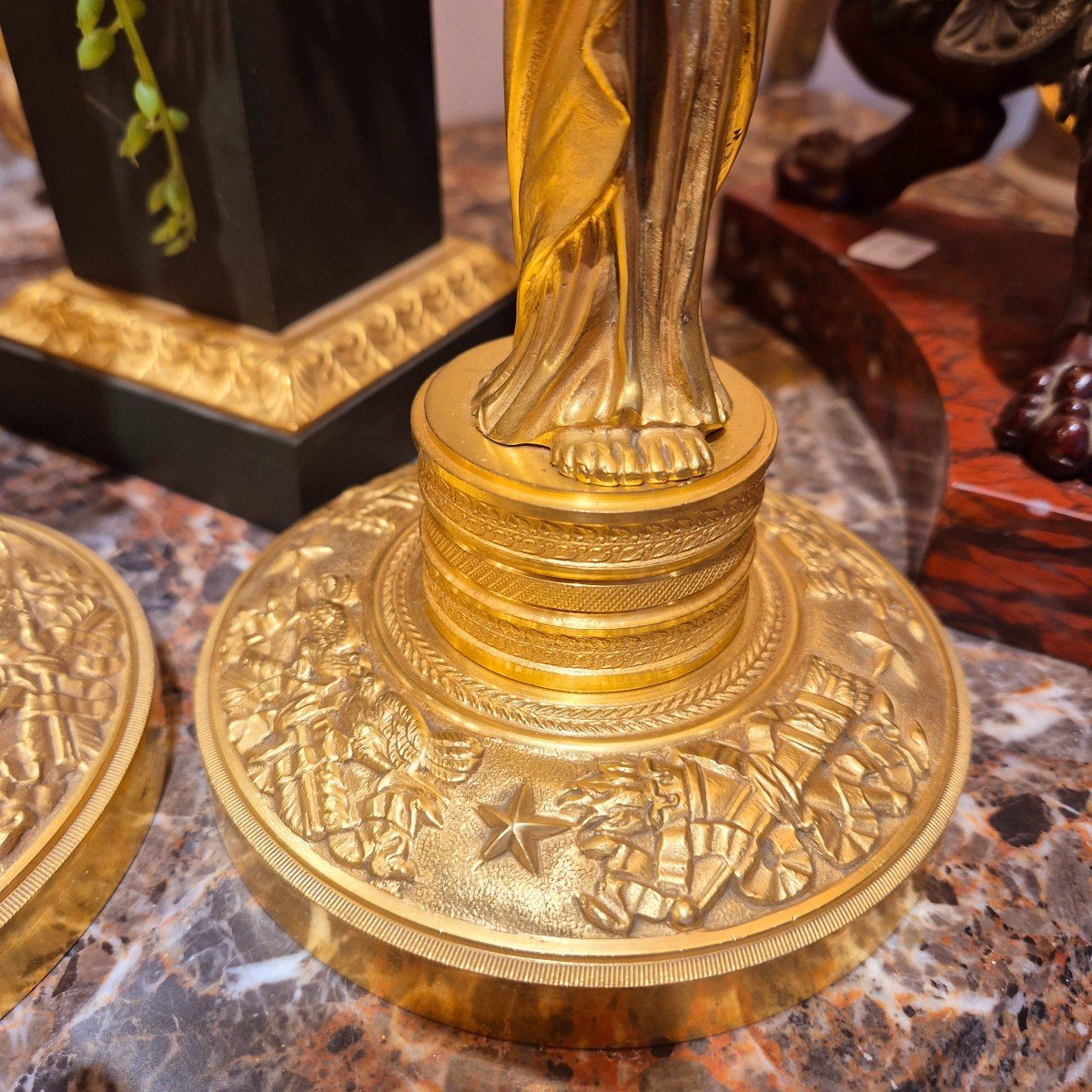 Pair Of Empire Period And Return Of Egypt Style Candlesticks In Gilt Bronze, Circa 1810-photo-4