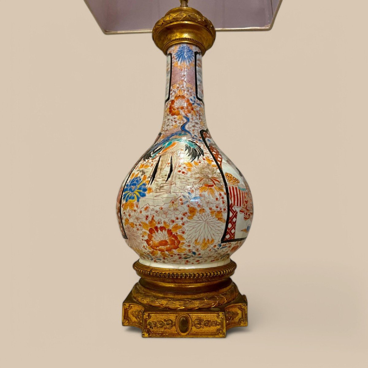 Large Pair Of Porcelain Lamps With Gilt Bronze Mounts, Japan, 19th Century-photo-2