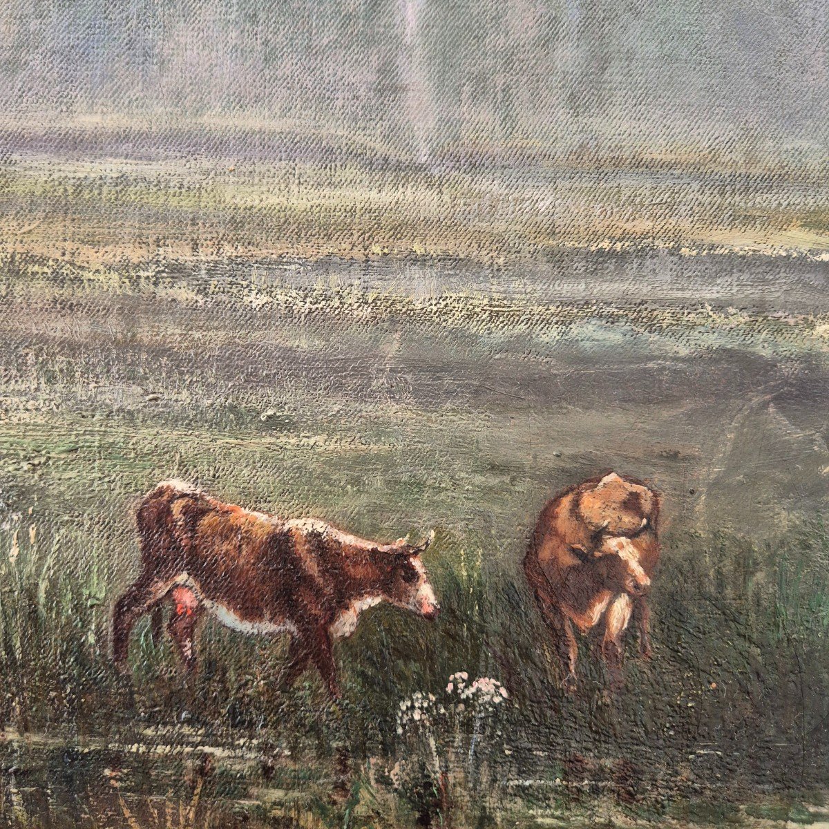 Paysage Aux Vaches, Signé Eugène Capelle, Huile Sur Toile, 1881, 19ème Siècle-photo-3