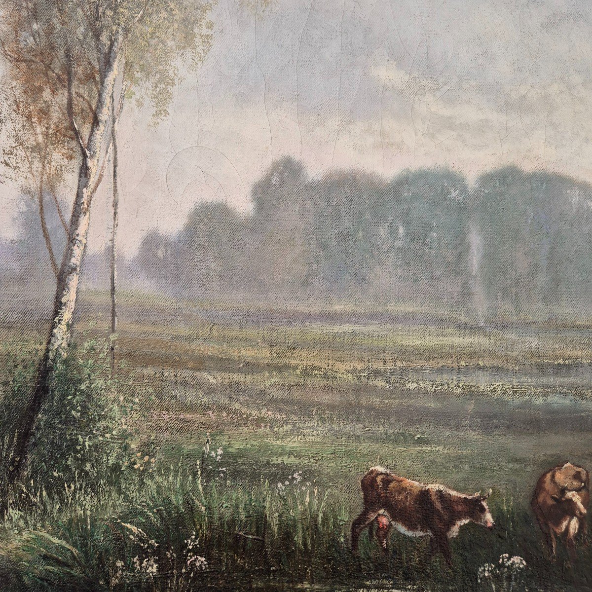 Paysage Aux Vaches, Signé Eugène Capelle, Huile Sur Toile, 1881, 19ème Siècle-photo-4