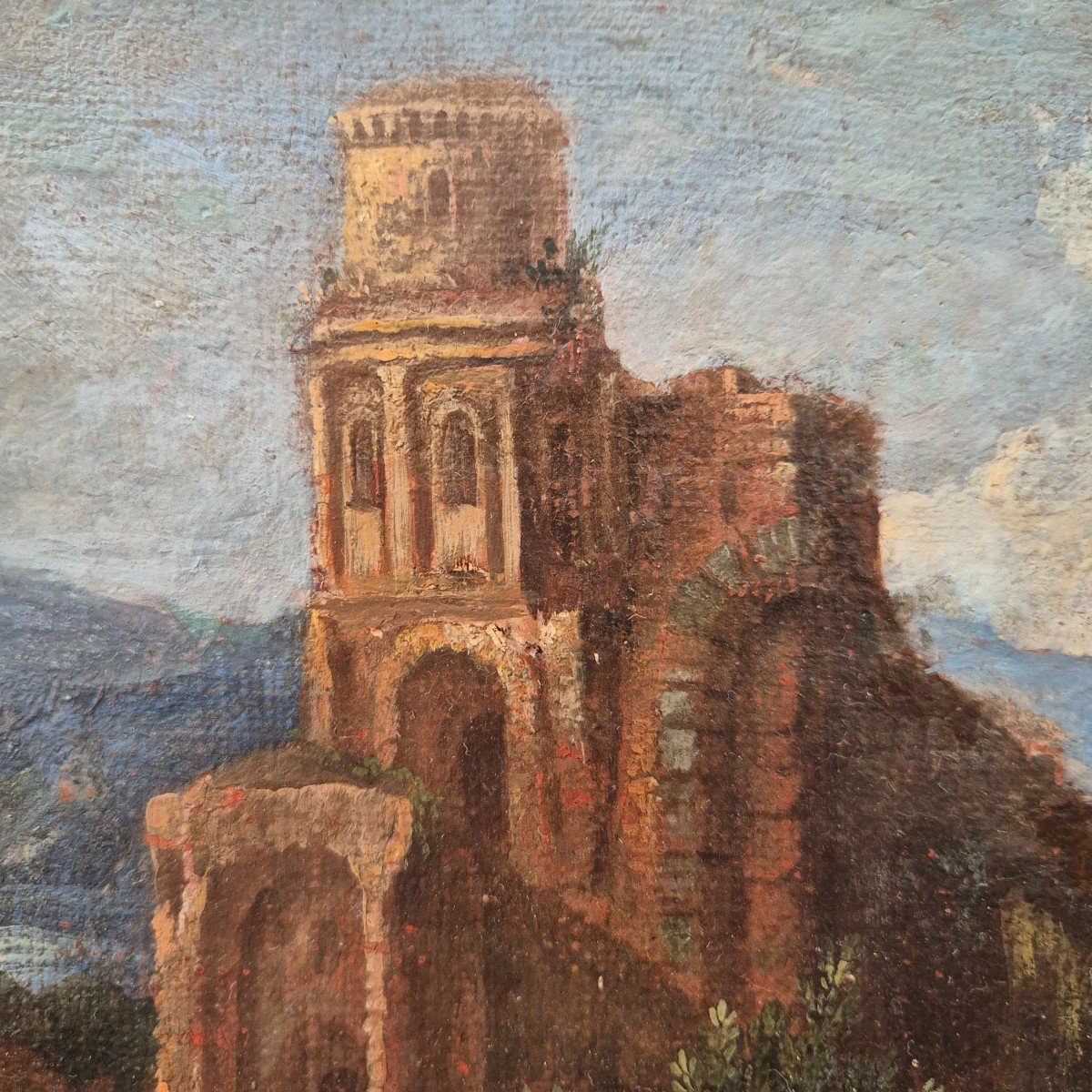 Italian Landscape With Ruins, Oil On Canvas, 19th Century-photo-3