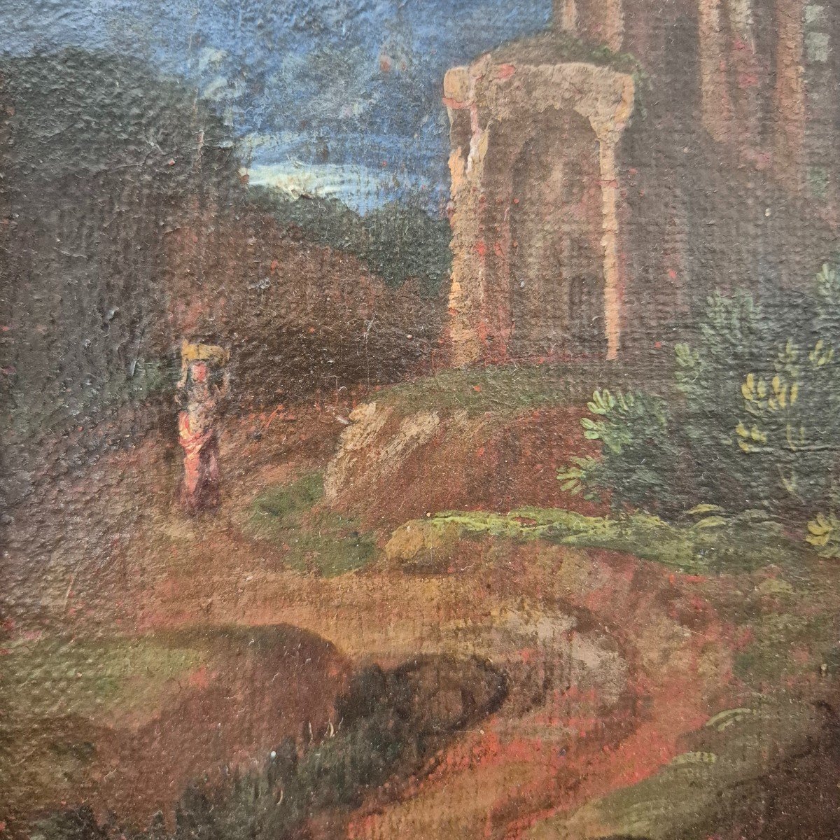 Italian Landscape With Ruins, Oil On Canvas, 19th Century-photo-1