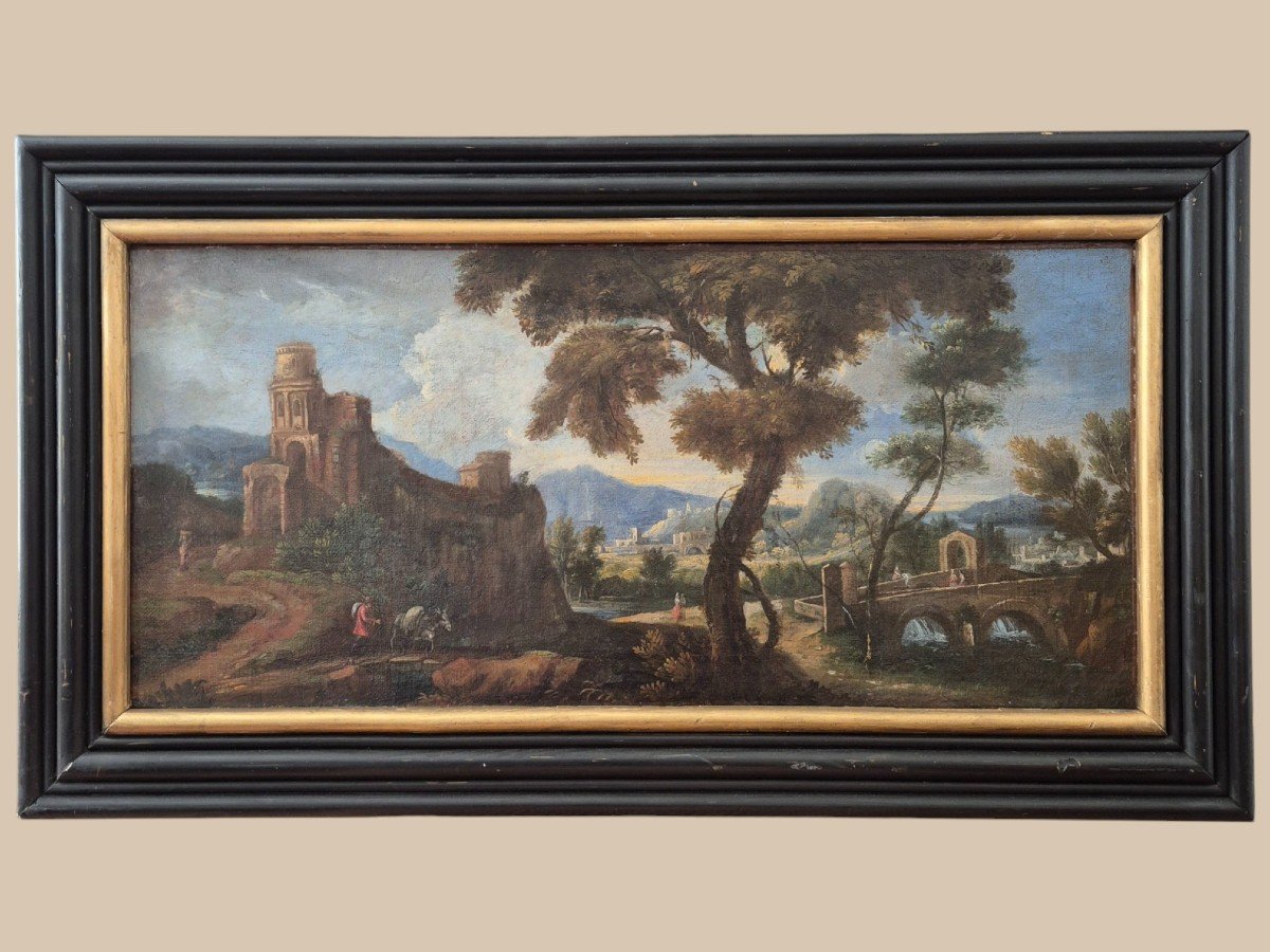 Italian Landscape With Ruins, Oil On Canvas, 19th Century-photo-3