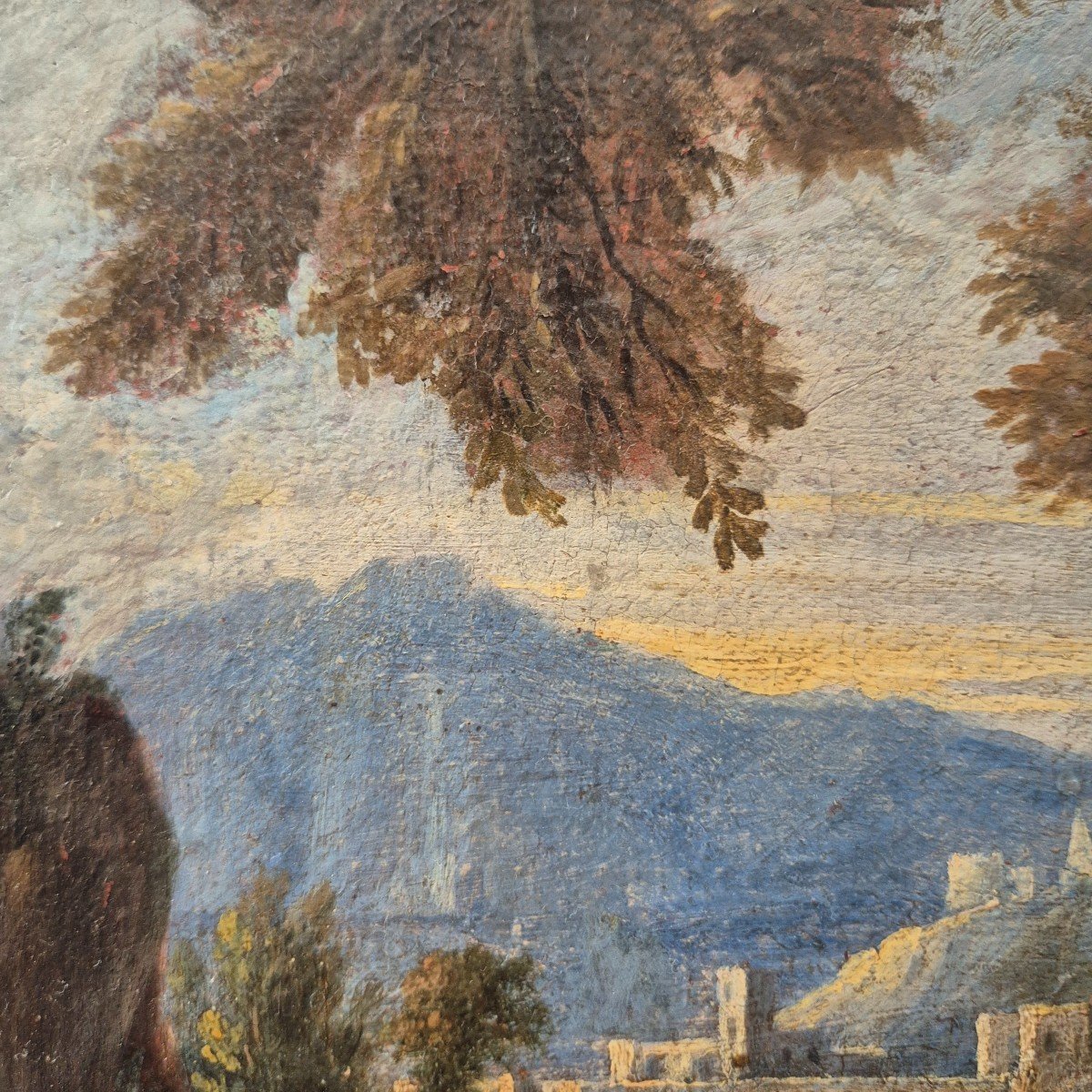 Italian Landscape With Ruins, Oil On Canvas, 19th Century-photo-5