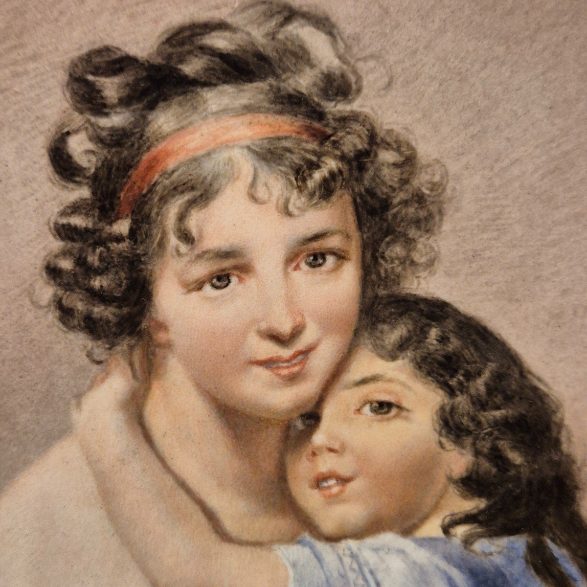 Painting On Porcelain Representing The Work Of Madame Vigée Le Brun Et Sa Fille, 19th Century-photo-2