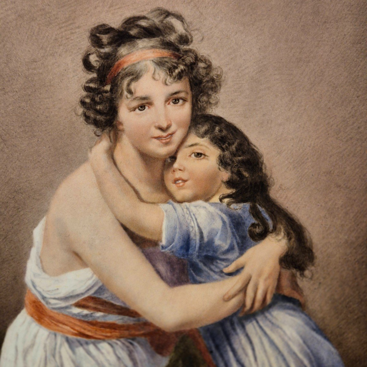 Painting On Porcelain Representing The Work Of Madame Vigée Le Brun Et Sa Fille, 19th Century-photo-3