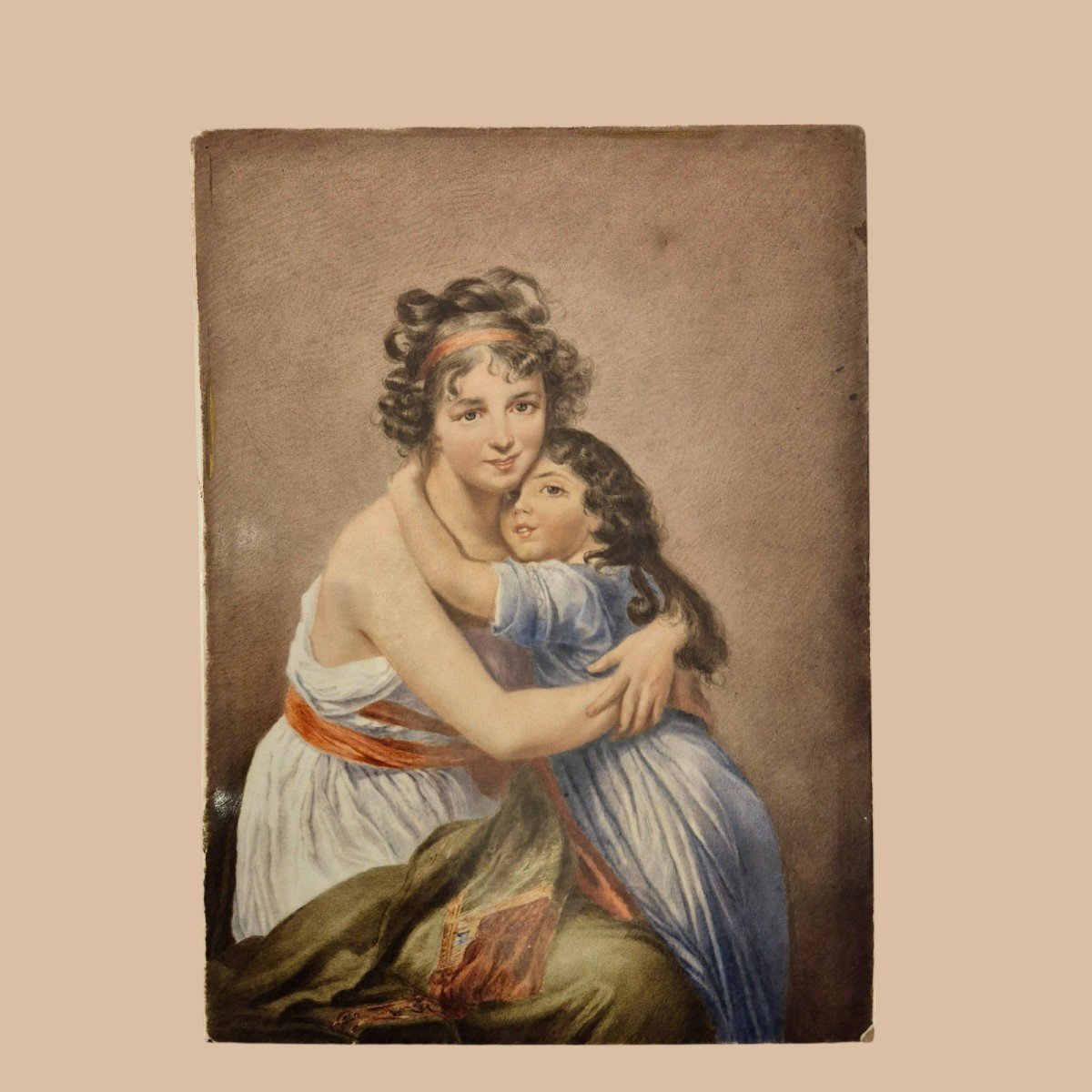 Painting On Porcelain Representing The Work Of Madame Vigée Le Brun Et Sa Fille, 19th Century-photo-1