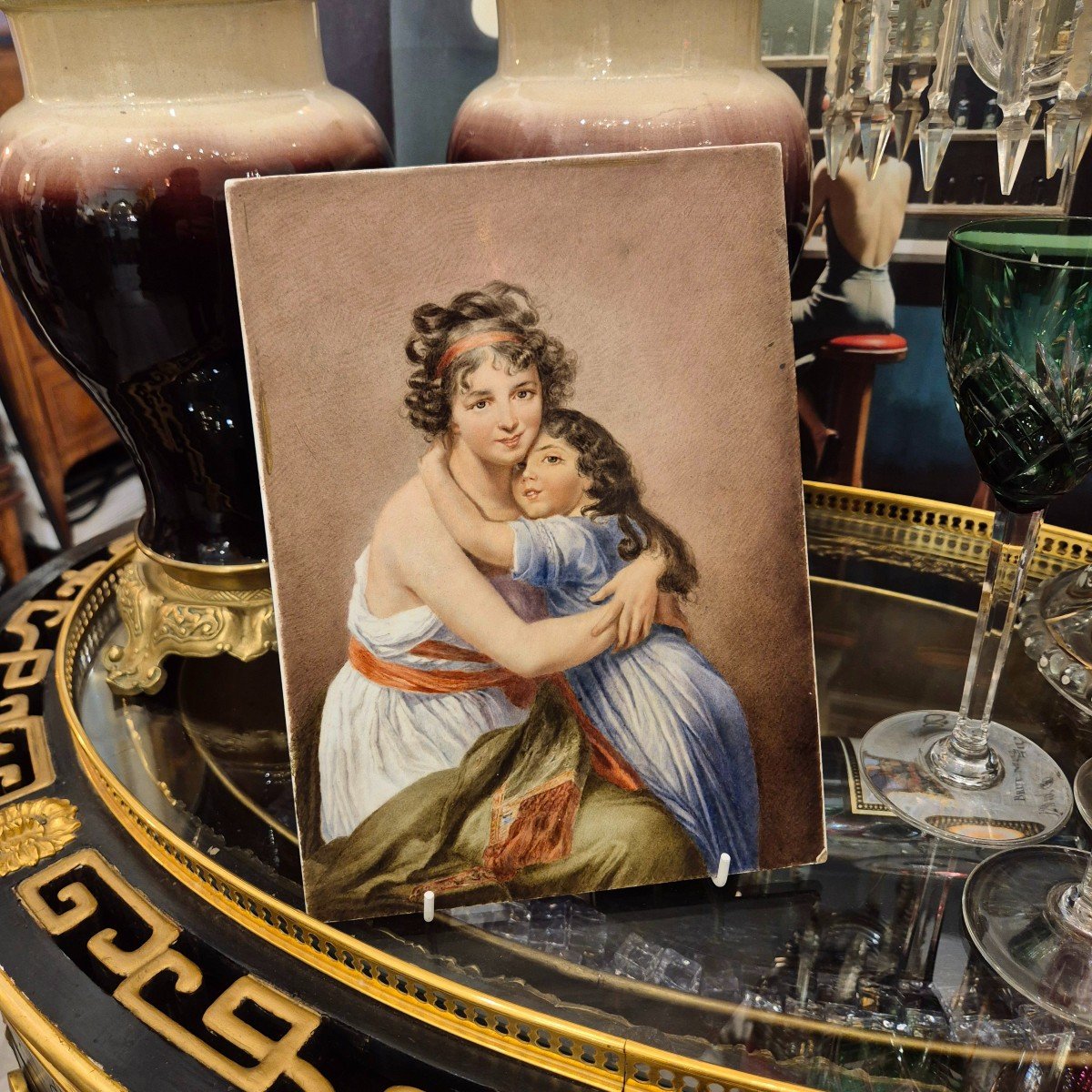 Painting On Porcelain Representing The Work Of Madame Vigée Le Brun Et Sa Fille, 19th Century