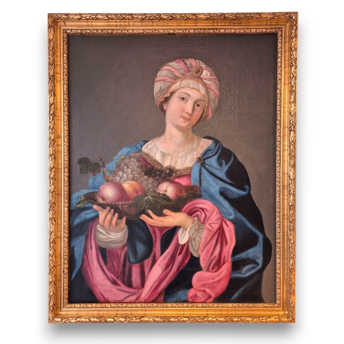 Sybille Au Turban Et Coupe De Fruits, Huile Sur Toile, 19e Siècle-photo-4