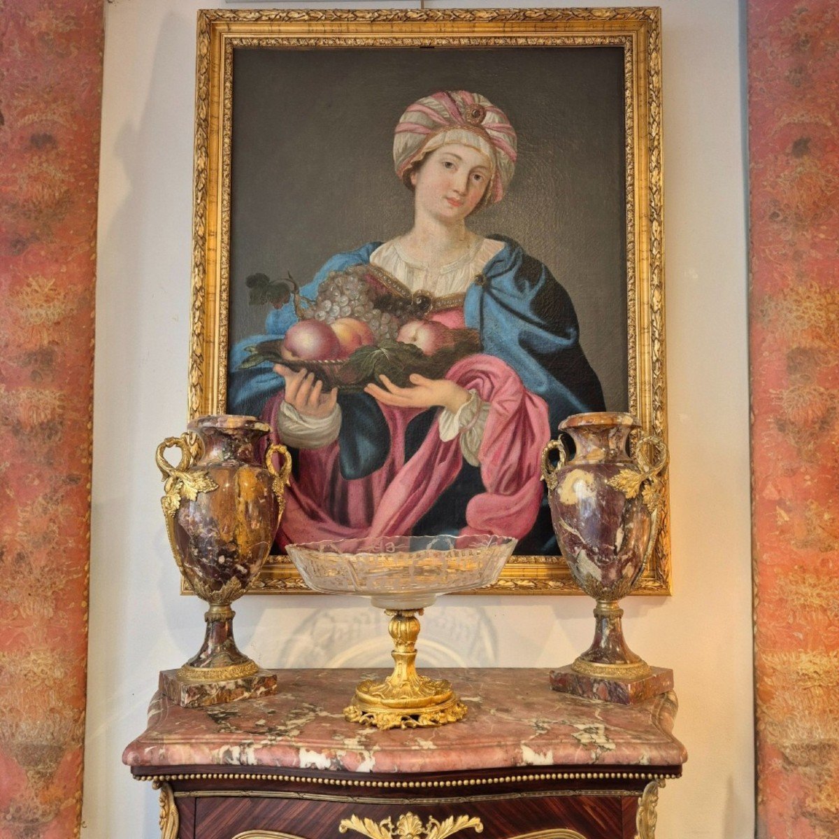 Sybille Au Turban Et Coupe De Fruits, Huile Sur Toile, 19e Siècle