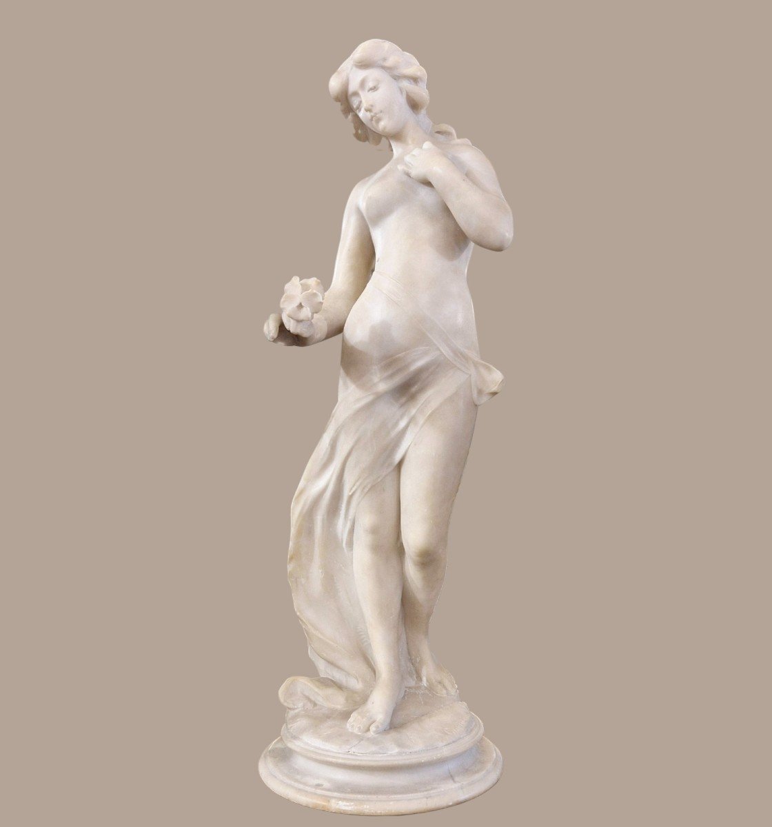 Sculpture En Marbre De Carrare D’une Jeune Femme Au Bouquet, 19ème Sièce, Signée Cupiny-photo-3