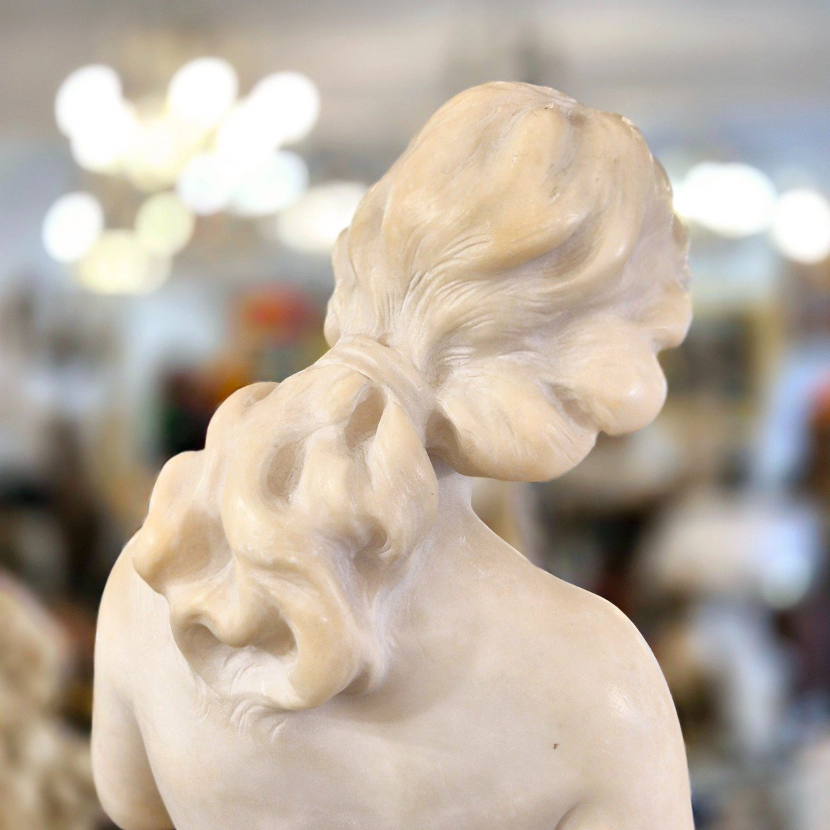 Sculpture En Marbre De Carrare D’une Jeune Femme Au Bouquet, 19ème Sièce, Signée Cupiny-photo-7