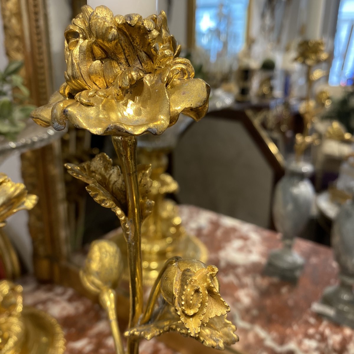 Pair Of Candlesticks With 1 Louis XVI Period In Gilt Bronze And Base In Bluishurquin Marble-photo-3