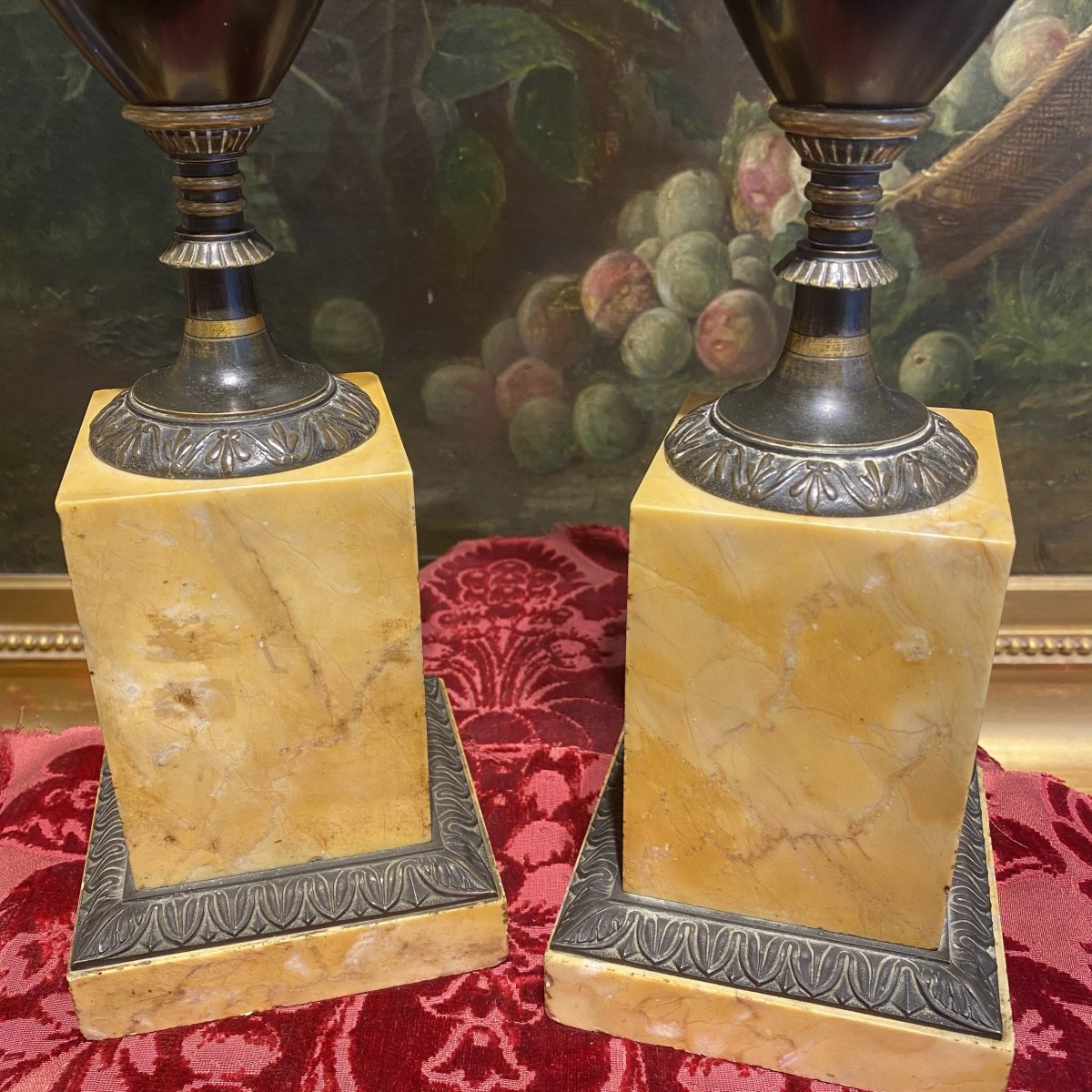 Pair Of Sharpers In Bronze Patina Brown Mounted On Sienna Marble Bases Early XIX I-photo-4