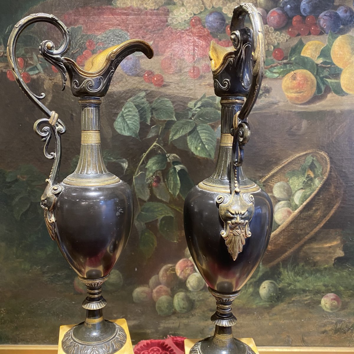 Pair Of Sharpers In Bronze Patina Brown Mounted On Sienna Marble Bases Early XIX I-photo-1