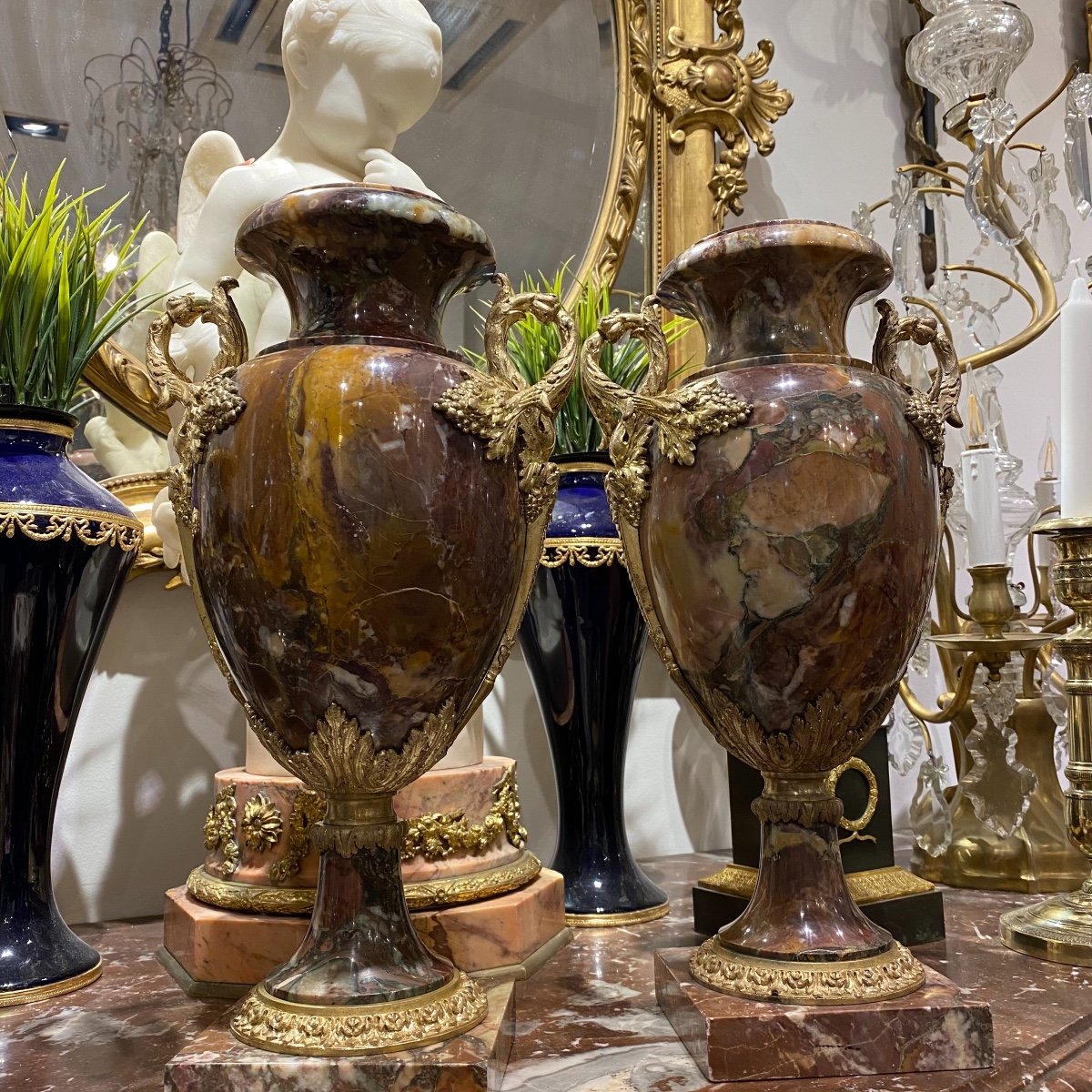 Pair Of Cassolettes In Marble And Gilt Bronze From Napoleon III-photo-2