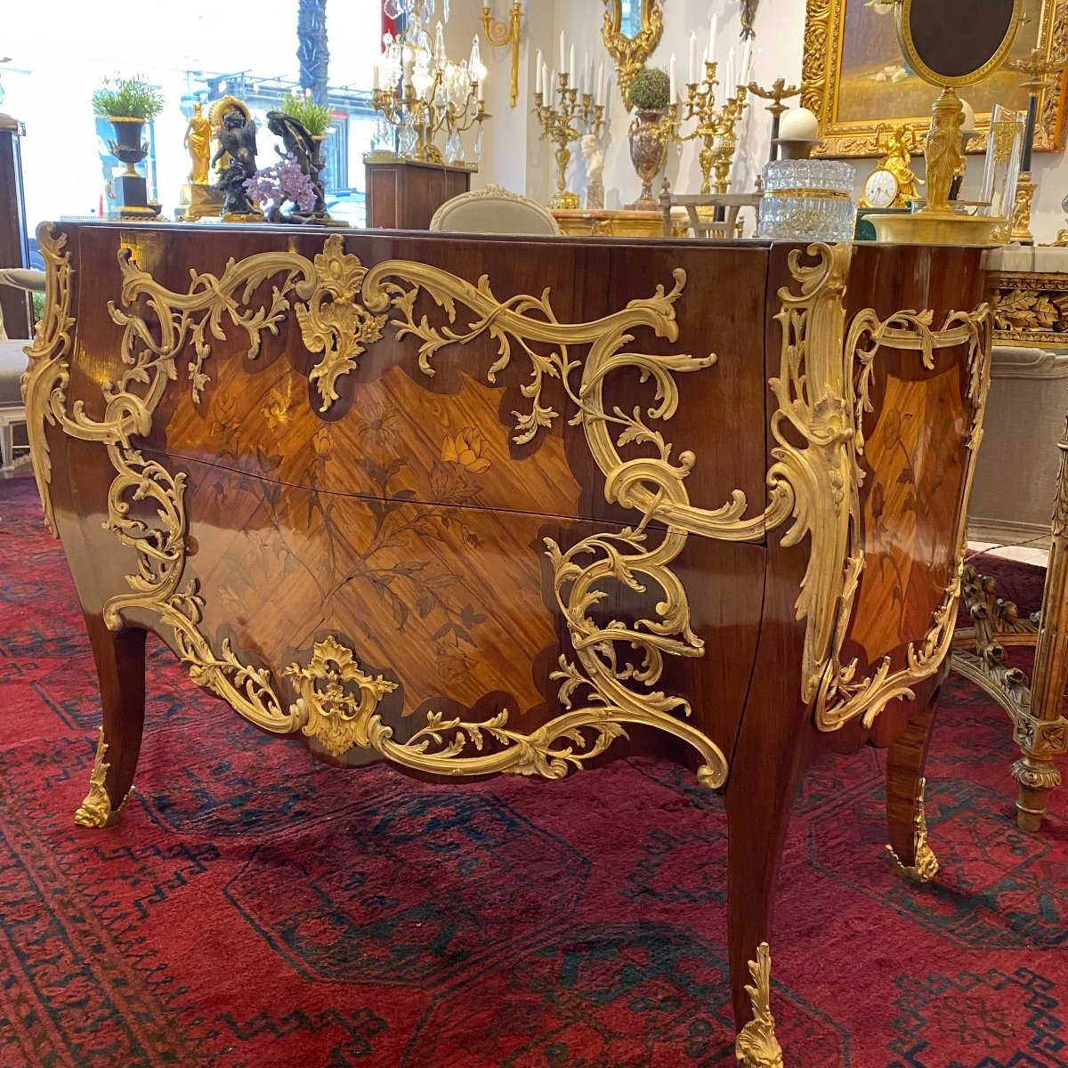 Commode D’apparat  Louis XV En Marqueterie De Fleurs XIX Ieme -photo-3